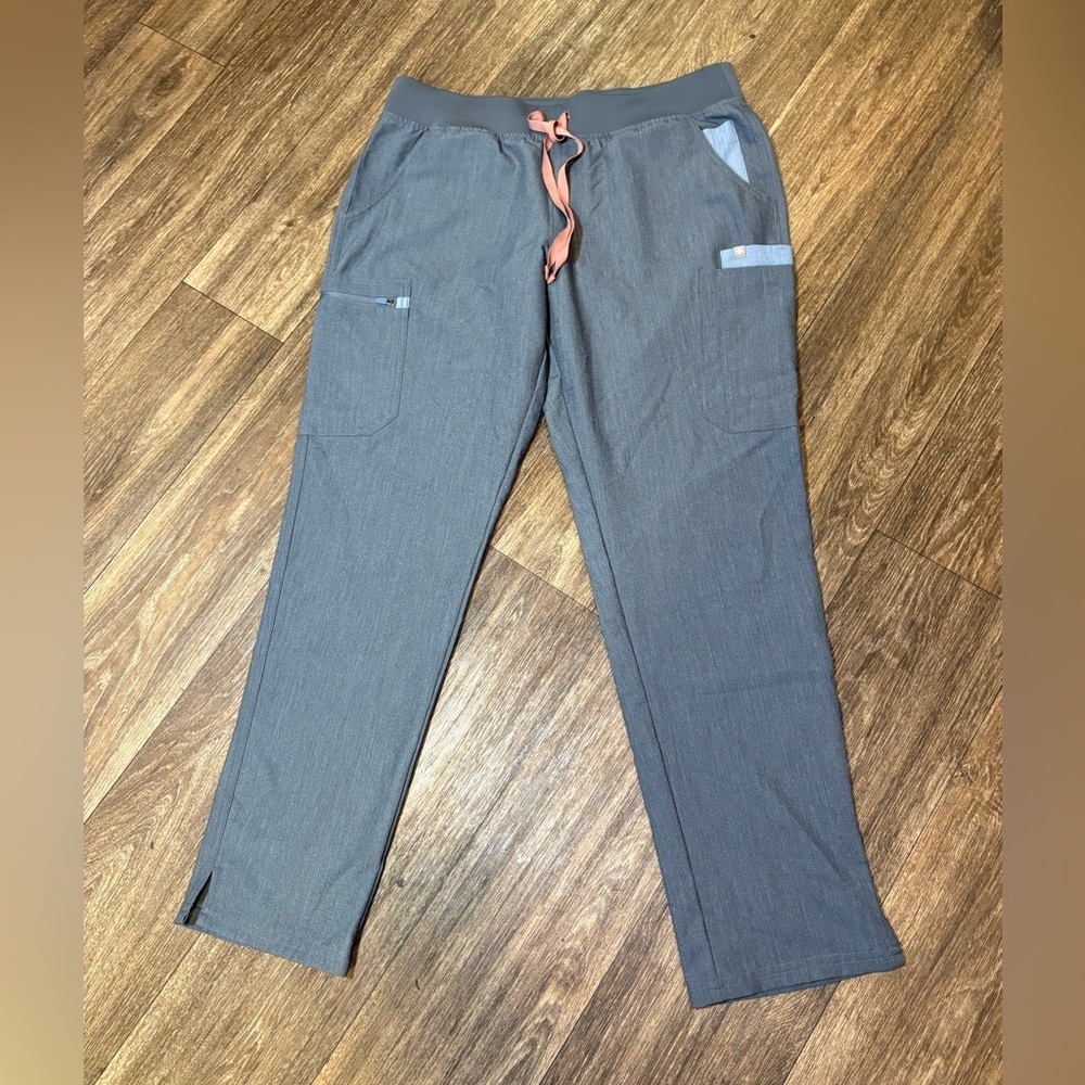 NWT Figs Scrub Skinny Pants Heather Denim Grey Blue Yoga Waistband Large